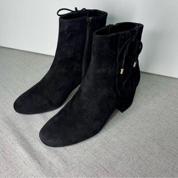 Cole Haan Black Suede Leah Bootie Lace Up Block Heel New 10 - Picture 4 of 11